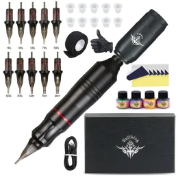 Maskin Tattoo Kit Professional Wireless Tattoo Hine Kit Rotary Pen with Cartridge Needles Permanent Makeup Tattoo Set för nybörjare