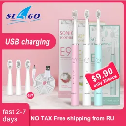 Toothbrush SEAGO Electric Toothbrush Sonic Rechargeable Travel Waterproof Electronic Tooth 8 Brushes Soft Replacement Heads For Adult Gift