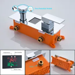 크롬 광택 2 가지 방법/3 가지 방법 밸브 믹서 욕실 샤워 수도꼭지 액세서리 은폐 된 LED 디지털 디스플레이 샤워 패널 믹서 밸브
