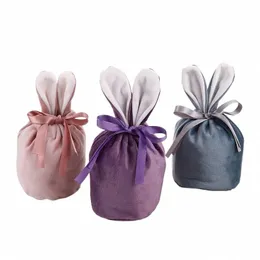 5pcs Veet Tavşan Kulakları Drawstring Depolama Poşeti Paskalya Yumurta Partisi Şeker Hediye Mücevher Organizatör Ambalaj Tavşan Çantası L4SB#