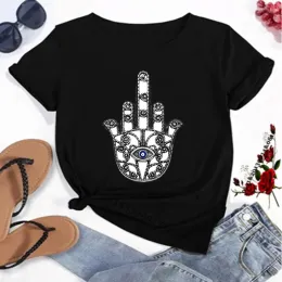 Hamasa Hand of Fatima Imprima camisetas femininas Hamsa Lucky Hand Harajuku unissex T camisetas de verão Manga curta Black Top Tees Feminino