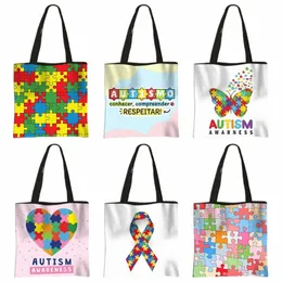 Autismo Aen Tote Bag Autismo Shop Bag Love Needs No Words Bolsa Bolsa de Ombro Grande Capacidade Shopper p7bX #