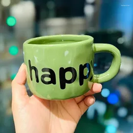 Muggar 300 ml Macaron Color Ceramic Mug med Happy Words Creative Girls High Value Home Drinking Cup Coffee Kawaii