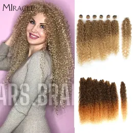 Weave Afro Kinky Curly Hair Bundles 6pcs/Pack 22 24 26 tum 1st Crochet Hair Obre Blonde syntetiskt hår lockiga vävbuntar mirakel