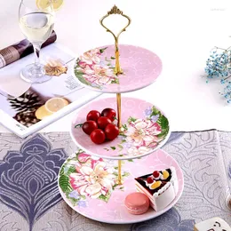 Teetabletts Obstgerichte Keramik-Kuchenteller-Sets 3-lagiges Gebäck-Snack-Tablett Küchenzubehör Handhabung Gold Line