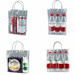 Borsa per il trasporto a mano in PVC anti-perdite Borsa per il trasporto a mano Borsa per imballaggio in bottiglia di vino rosso champagne refrigerata trasparente Borse per il ghiaccio in plastica ecologica