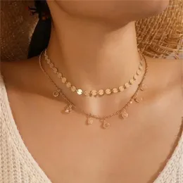 Kolye Kolyeler Vintage Yuvarlak Pullu Zincir Şeffaf Kristal Püskül Kolye Kadın Moda Moda Çok Seviyeli Altın Plaka Takı