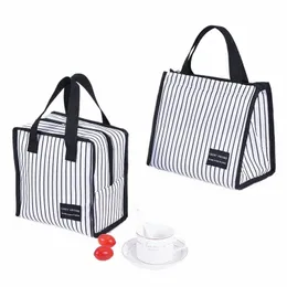 Tragbare isolierte Lunch-Tasche im Ctracted-Stil für Lebensmittel, Thermo-Handtasche, langlebig, Bento-Beutel, Picknick, Getränke, Kühltasche, frisch halten, Artikel d45I #