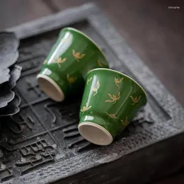 Kubki 1PCS Vintage Chinese Ceramic Tea Cup Bronzing Home Office Teaset Akcesoria Drinkware Creative Prezenty zielone 30ml