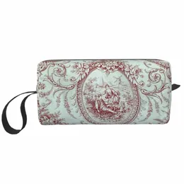 Fransız toile de lacivert motif desen tuvalet çantası france sanat makyajı kozmetik organizatör bayan güzellik depolama dopp kit kutusu e7zm#