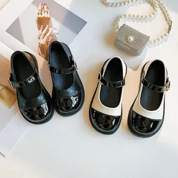 Crianças mary janes elegante quatro estações macio meninas sapatos de couro preto branco clássico raso 2337 criança crianças princesa 240321