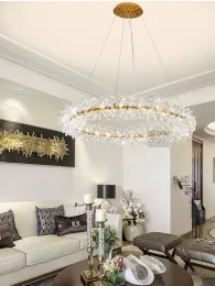 2024 Neue moderne LED Lustres Luxus Blume Kristall Kronleuchter Nordic Rings Anhänger Lampe Wohnkultur für lebende Esszimmer Schlafzimmer