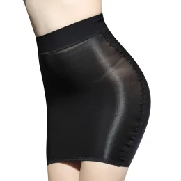 Sexy High Waist Shiny Skirt Oil Gloosy OL MINI Skirt Sheer Tight Pencil Cute Skirt See Through Micro Mini Skirt Candy Color