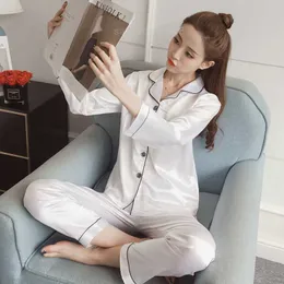 Women Silk Satin Pyjamas Pajamas Set Long Sleeve Sleepwear Pijama donna Female Home Wear Night Suit Sexy Pyjama femme Plus Size16213684 R88