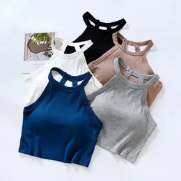 Camisoles tanques sutiã feminino camis recortado com nervuras regata sexy sem costas singlet colete halter pescoço sem mangas casual coreano