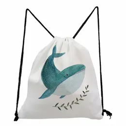 Whale Girl Printing torebki sznurka szkolna plecak mężczyźni kobiety unisex torebka na ramię