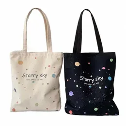 starry Sky Pattern Canvas Bag, Fi Zipper Tote Bag, Trendy Shoulder Bag For School & Shop 91WZ#