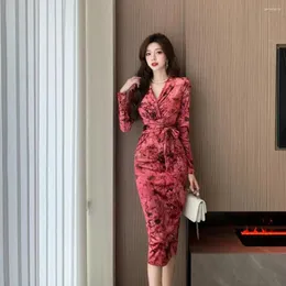 Vestidos casuais Q-W adies japonês streetwearrsvppap oficiais loja feminina luz luxo de mangas compridas veludo lace-up ocidental lilás slimm