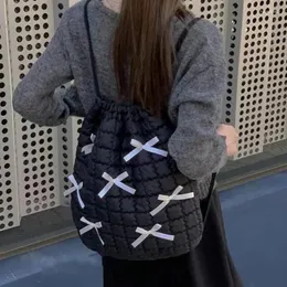 Borse portaoggetti Nello zaino coreano con fiocco dolce Borsa a tracolla con cerniera in cotone con nodo a quadretti Bella borsa a tracolla per ragazza Kawaii alla moda