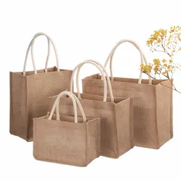 Jute Beach Tote Bag for Women Fi Daily Shop Bag Ladies Casual Summer Beach Bag Grocery Shopper Gift Tote Handväskor R02K#