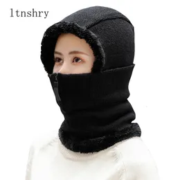 ltnshry men婦人冬のビーニー帽子hats onepiece fleece lined nit mask set skull neckwarmerスカーフスキースノーキャップスーパーウォームソフト240311