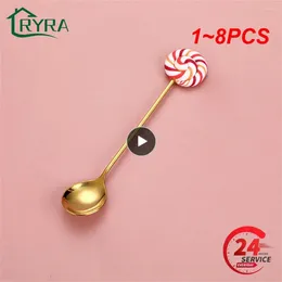 Misurini per caffè 1-8PCS Cucchiaio forchetta ciambella in acciaio inossidabile Rimovibile lecca-lecca Manico in resina Latte agitazione Cucchiaino Forniture da cucina