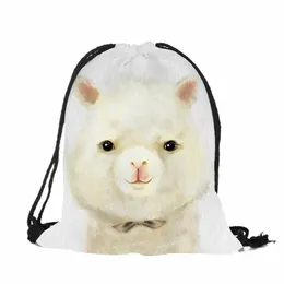 lovable animal Alpaca pig bear Print Drawstring Backpack children popular Backpack Bags school easy carry string Bag p1A6#