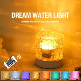 Bordslampor LED -vatten Rippel Lätt Ambient Night Rotating Projection Crystal Lamp RGB Dimble Home Decoration 3/16 Färggåvor