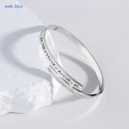 BANGGLE MHS.sun in acciaio inossidabile numeri romani braccialetti zircone cubico bianco per uomini donne feste di compleanno regali di gioielli argento