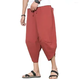 メンズパンツサマーメンズミッドカーフの長さマルチポケット日本スタイル不規則な深い股間カジュアルハーレムズボン