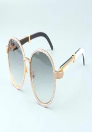 19 years new luxury round frame diamond sunglasses T19900692 retro fashion golden hat natural mixed horns mirror legs decoration4223807