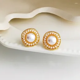 Studörhängen Vintage Imitation Pearl Smycken för kvinnor Piercing Woman Earring Accessories Bijouterie Female Gift S925 Needle