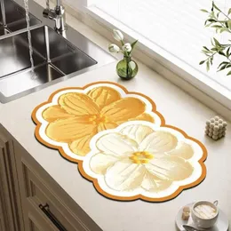 Mattor Flower Shape Kitchen Drying Mat Absorberande Dish Drain Pad Non Slip Sink Carpet Coffee Table Table Placemat Drainer Rug Alfombra