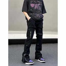 Jeans Techwear Men Y2K Black Fashion Wide Leg Denim Pants para roupas de rua casual Hip Hop Straight Baggy Stylish 240430
