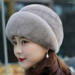 Berets Solid Color Design Women Hat Elegant Winter Ladies Plush Imitation Mink Velvet Beret Windproof Warm Fashionable For Large