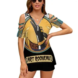 Женские футболки Art Rooveau: эксклюзивная дизайнерская одежда V-образного вырезок топы на молнии