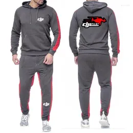 Herrspårar DJI Professional Pilot 2024 Men Spring Autumn Hoodies Sweatpant Set Harajuku Jacket Sport Bekväm gradientdräkt