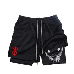 Anime Berserk Running Shorts Men Fitness Gym Training 2 In 1 Sports Quick Dry Workout Jogging Double Deck Summer 240415