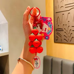 Keychains Cute Peach Strawberry Doll Keychain Kawaii Persimmon Fruit Lucky Pendant Key Chain Personality School Bag Ornament Keyring Gift