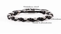 Модный браслет Gemstone Natural 6mm Labradorite Black Agate Beads Berse Berded Brained Bracelet Men Menmars1147883