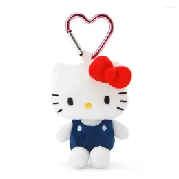 Dekorativa figurer Y2K Hello Kittys Plush Doll Love Shaped Keychain Söt tjejtecknad ryggsäck Pendant Kawaii dekoration Barn leksak