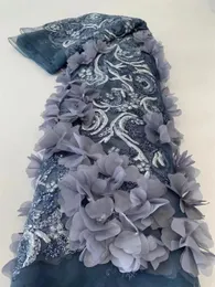 Luxury Dress African Beaded Laces Tulle Fabrics French 3D Flower Embroidered Applique Fabrics For Sewing Material Ya03-3 240422