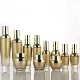 Storage Bottles 7pcs Empty 20/30/50g Cream Jar 100/120ml Lotion Bottle Spray Gradient Gold Glass Emulsion Container Lid Refillable