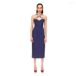 Casual Dresses Factory Wholesale Women's Royal Blue Rhinestones Elastic Skinny Sexy Boutique Celebrity Cocktail Party Bandage Long Dress