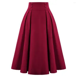 Skirts SISHION 2024 Spring Summer Elastic Waist Skirt SS0037 Pleated Design Solid Color Flare Midi For Women Wine Red