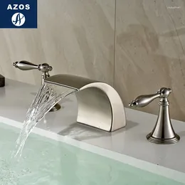 Zlew łazienkowy krany Azos podzielony kran woda wodospad mosiężna nikiel szczotkowany przeziębienie i przełącznik prysznicowy basen el podwójny uchwyt trzy