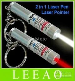 200pcslot novo 2 em 1 luz LED branca e vermelho laser de laser Pen Pen Chave Lanterna Chain3718810