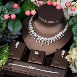 Brincos de colar Set Hibride Folha de água Drop 4pcs para mulheres zirconia cúbica dubia nigeria jóias de casamento de noiva Bijoux n-574