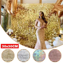Party Decoration Shimmer Wall Panels Sequin Backdrop Great Event Home Birthday Wedding Background Mirror Laser Square Christmas