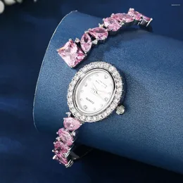 Bangle Eyer Trendy Shining CZ Zircon Oval Shape Watch for Women Elegant Casual Princess Style Luxury Design SMEEXKE Gifts